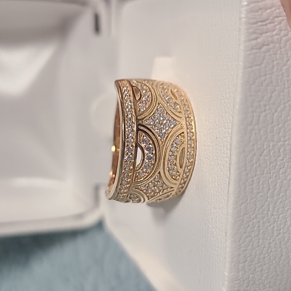 Ring Yellow Gold over Sterling Silver White Cubic Zirconia Band